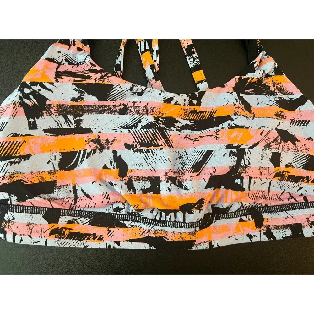 Lululemon Energy Bra Size 6 Pink Orange Abstract Brushstroke Strappy (1065)